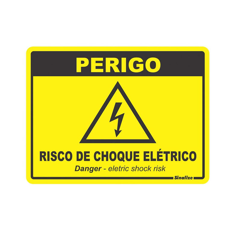 Placa de sinalizacao 15X20cm PERIGO RISCO DE CHOQUE ELETRICO Sinalize