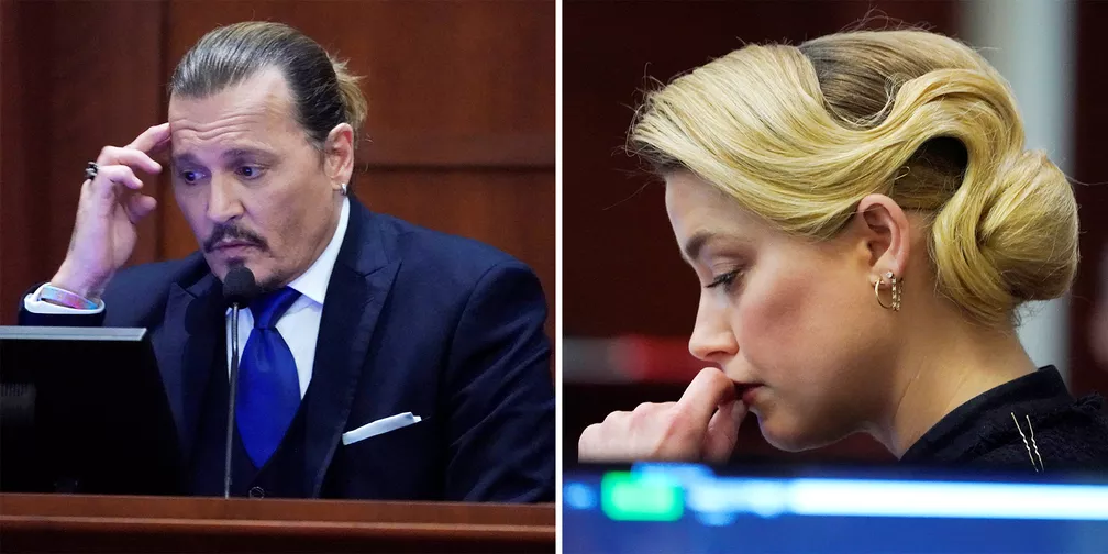Johnny Depp e Amber Heard durante julgamento