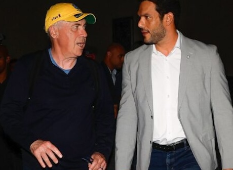 Ancelotti, com o presidente da CBF, Samir Xaud