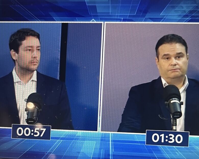 Catan e Fábio Trad durante o debate do Primeira Página